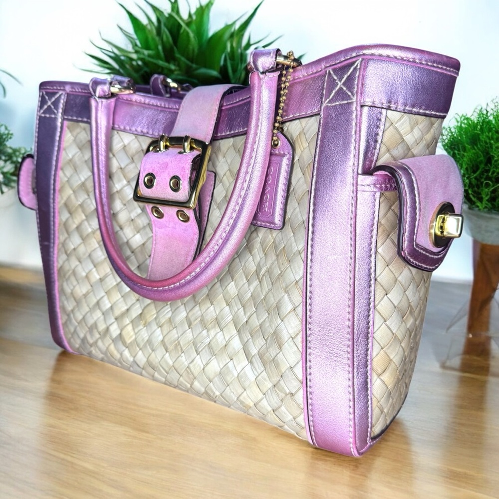 COACH - Pink and Cream Woven Satchel - Picture 5 of 13